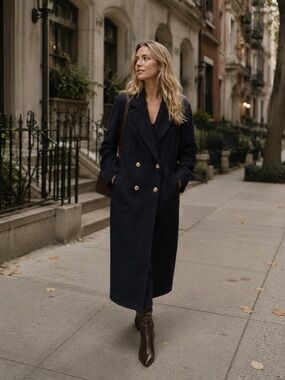 Vintage Forecaster of Boston 100% Wool Coat Navy Gold Buttons Sz 9 USA Classic
